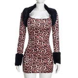 Women’s Leopard Print Dress and Jacket Set