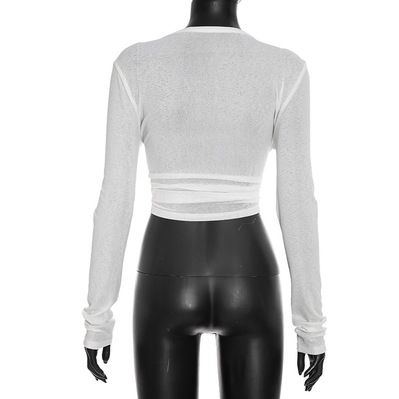 Women’s Long Sleeve Twist Front Crop Top