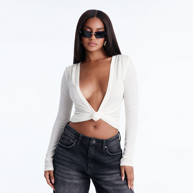 Women’s Long Sleeve Twist Front Crop Top