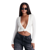 Women’s Long Sleeve Twist Front Crop Top