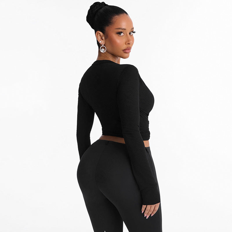 Women’s Long Sleeve Twist Front Crop Top