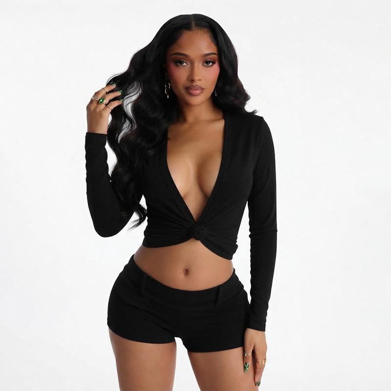 Women’s Long Sleeve Twist Front Crop Top