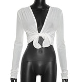 Women’s Long Sleeve Twist Front Crop Top