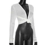 Women’s Long Sleeve Twist Front Crop Top