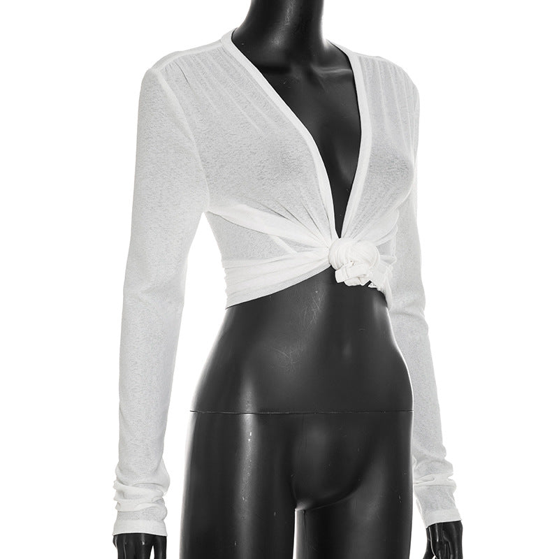 Women’s Long Sleeve Twist Front Crop Top
