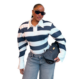 Women’s Striped Long Sleeve Polo Top