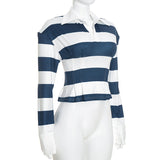 Women’s Striped Long Sleeve Polo Top