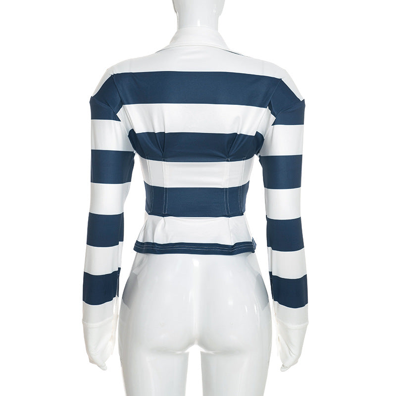 Women’s Striped Long Sleeve Polo Top