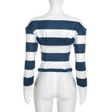 Women’s Striped Long Sleeve Polo Top