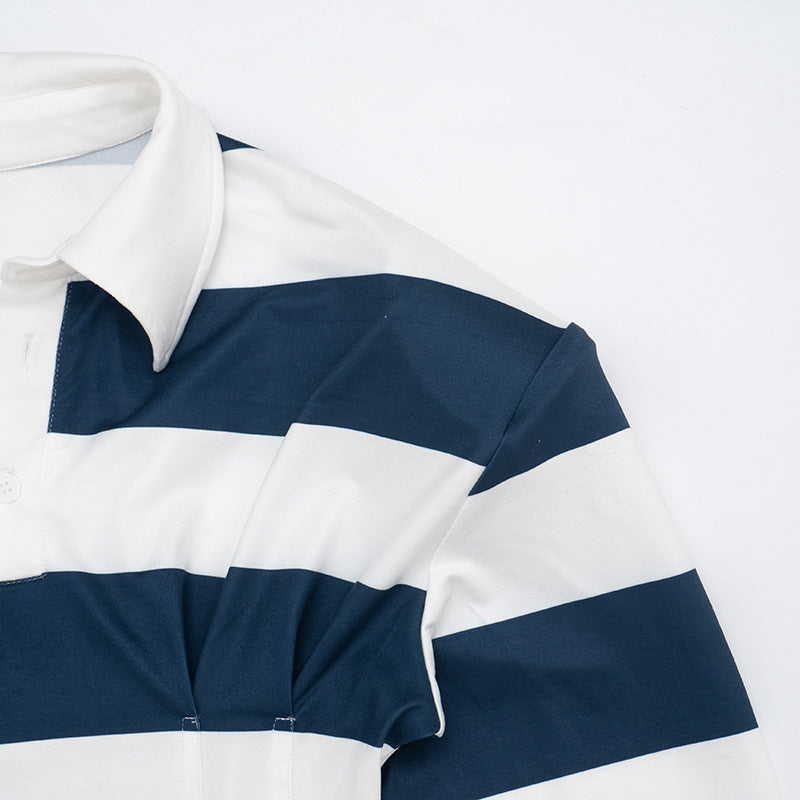 Women’s Striped Long Sleeve Polo Top