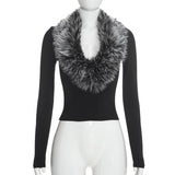 Women’s Faux Fur Collar Long Sleeve Top