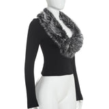 Women’s Faux Fur Collar Long Sleeve Top