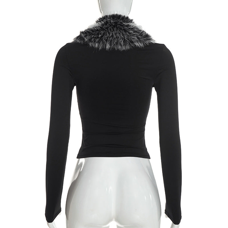 Women’s Faux Fur Collar Long Sleeve Top