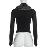 Women’s Faux Fur Collar Long Sleeve Top
