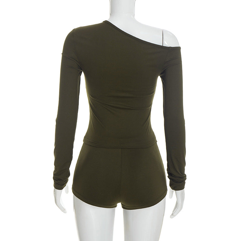 Women’s One Shoulder Top and Shorts Set