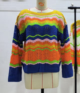 Women’s Striped Crochet Knit Long Sleeve Top