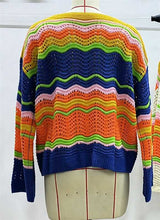 Women’s Striped Crochet Knit Long Sleeve Top