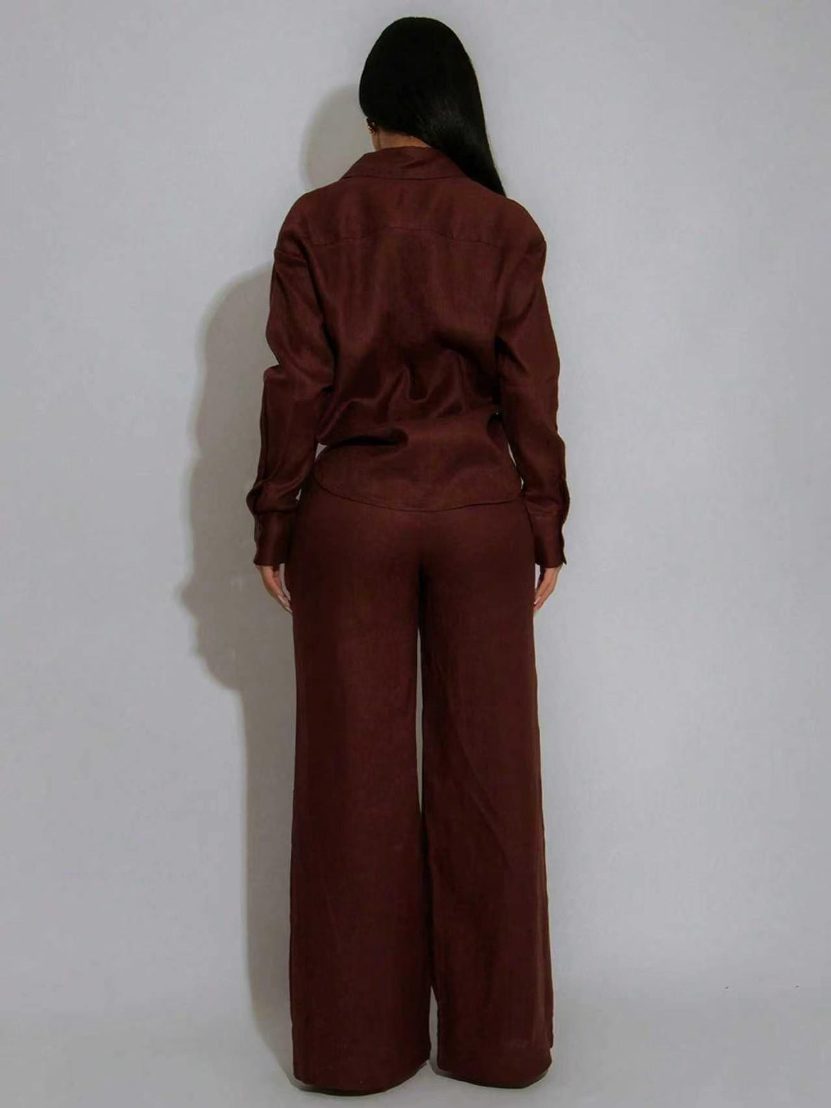 Women’s Button-Up Shirt and Wide Leg Pants Set