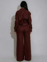 Women’s Button-Up Shirt and Wide Leg Pants Set