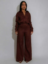 Women’s Button-Up Shirt and Wide Leg Pants Set