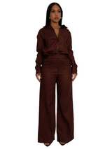 Women’s Button-Up Shirt and Wide Leg Pants Set