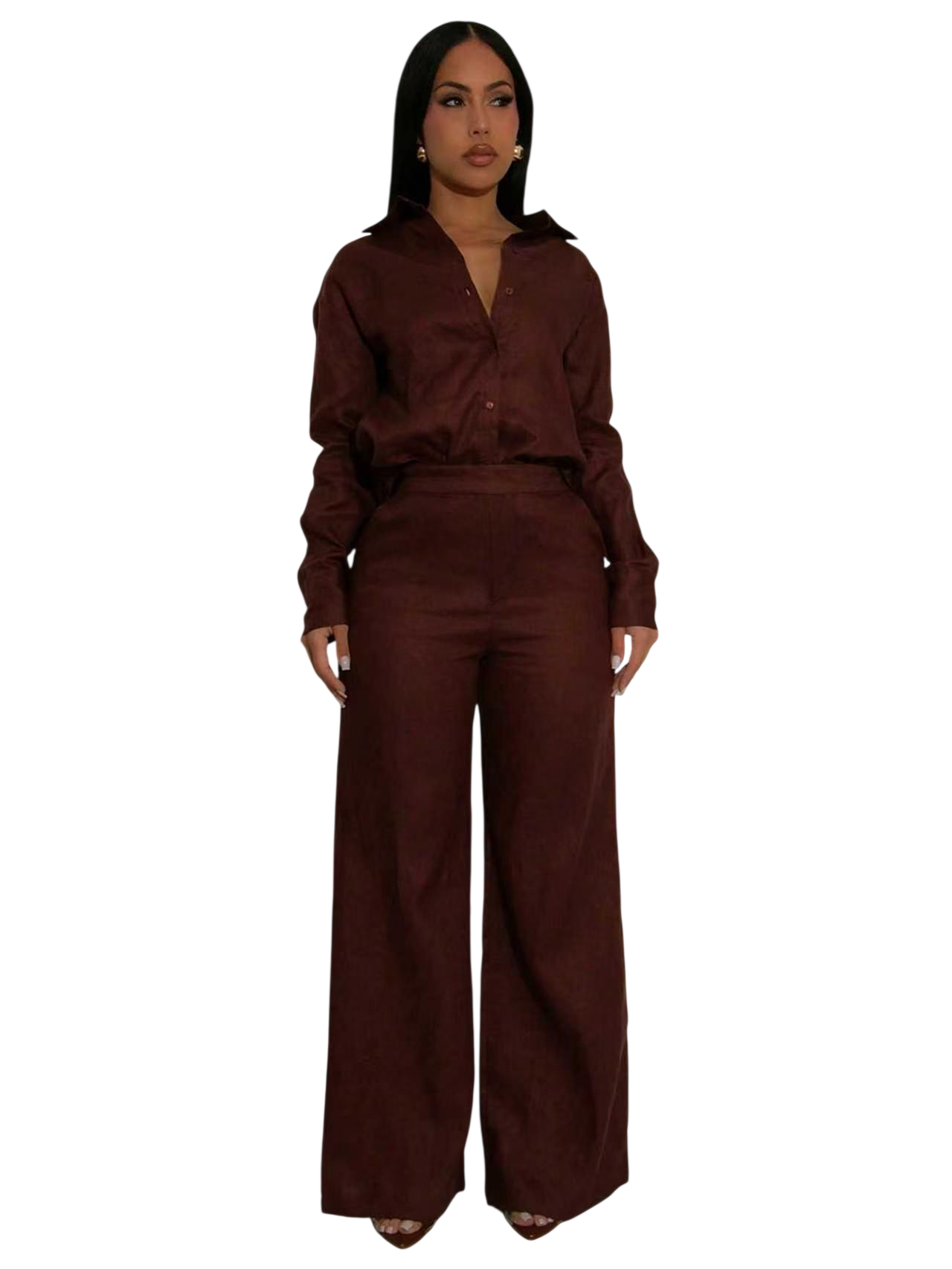 Women’s Button-Up Shirt and Wide Leg Pants Set