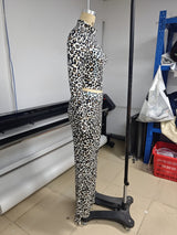 Women’s Leopard Print Zip Top and Flare Pants Set