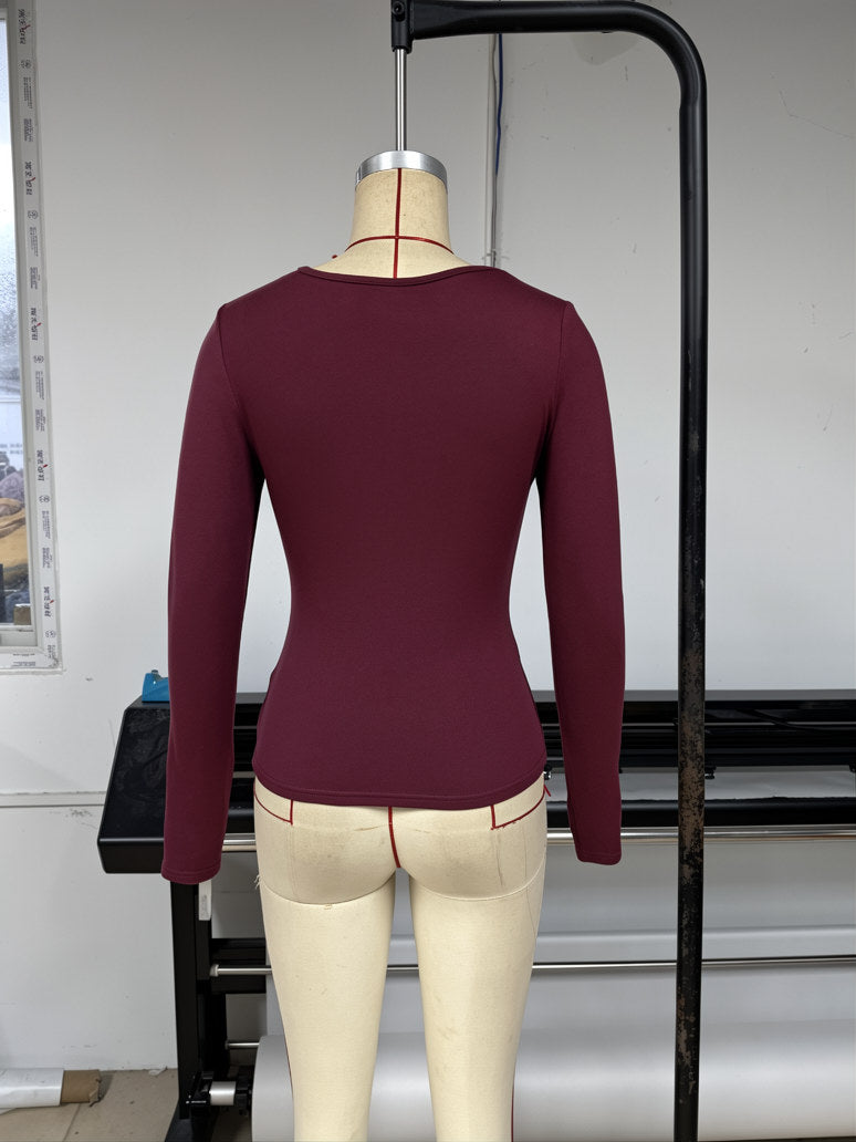 Women’s Lace Trim Ruched Long Sleeve Top