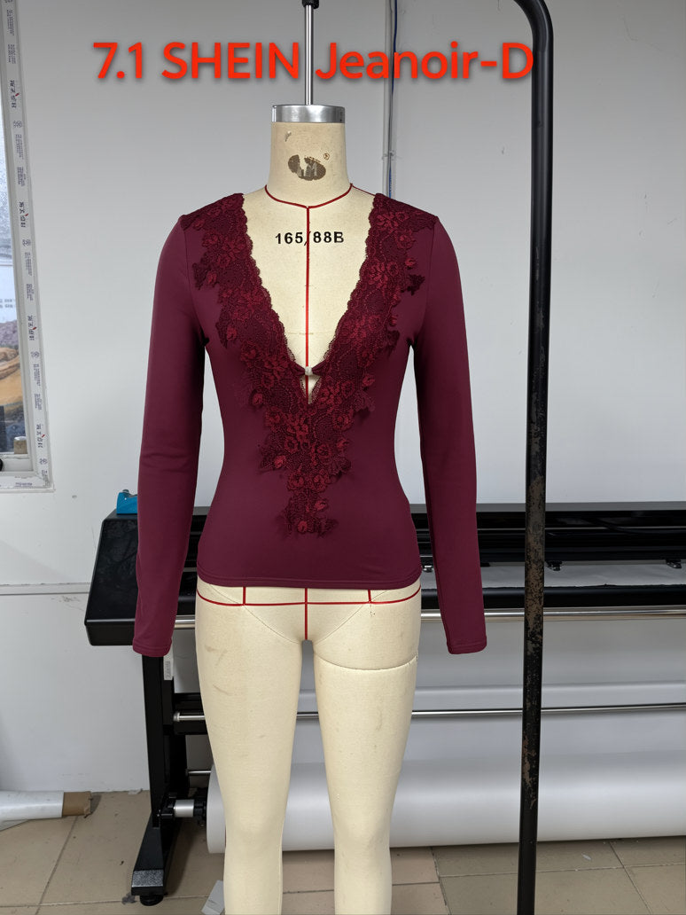 Women’s Lace Trim Ruched Long Sleeve Top
