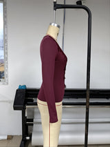 Women’s Lace Trim Ruched Long Sleeve Top