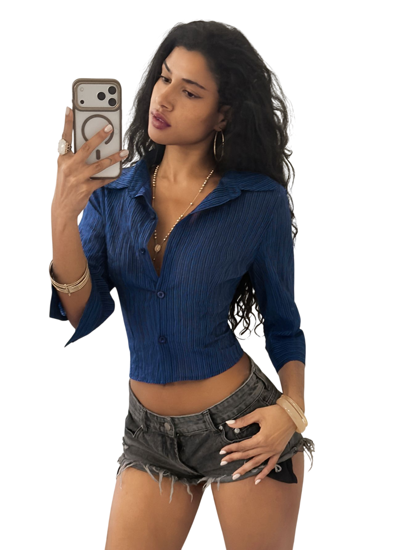 Women’s Pleated Button Front Long Sleeve Top