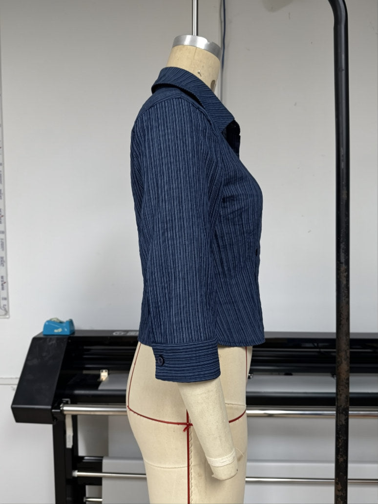 Women’s Pleated Button Front Long Sleeve Top