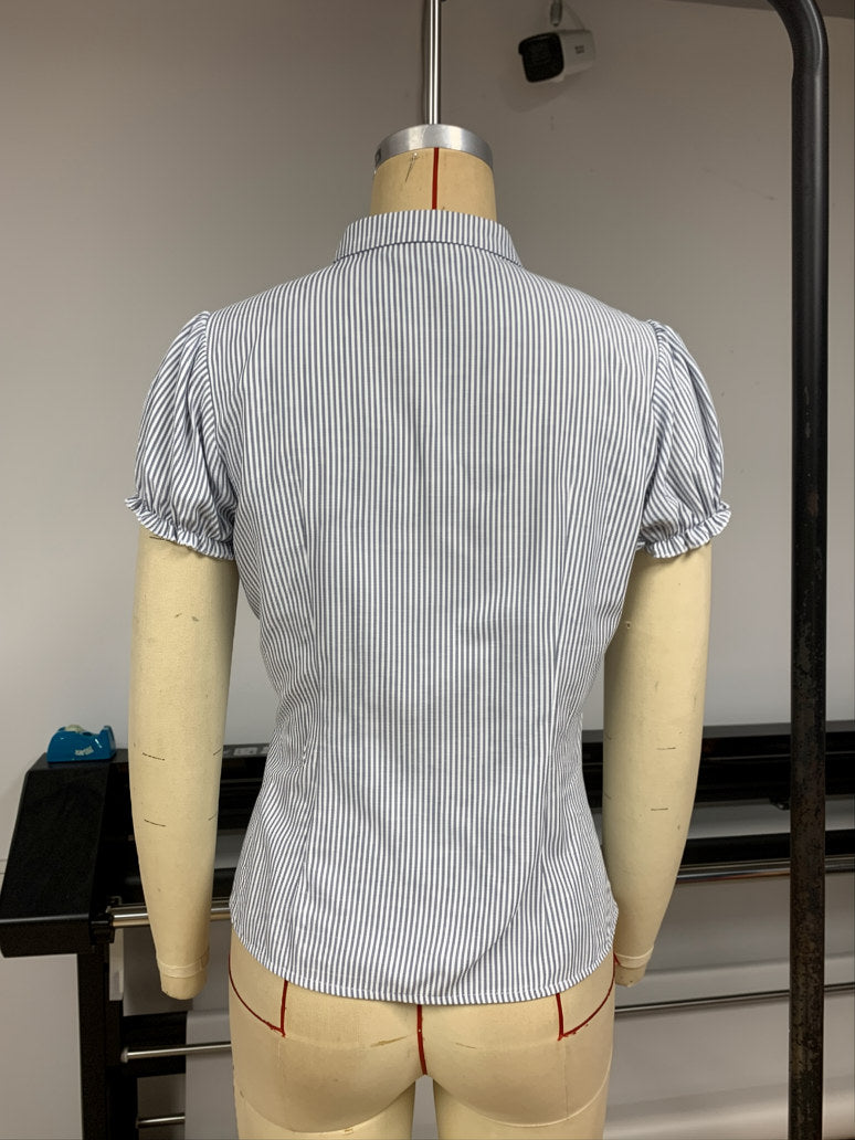Women’s Striped Ruffle Trim Button Front Top