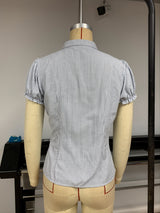 Women’s Striped Ruffle Trim Button Front Top