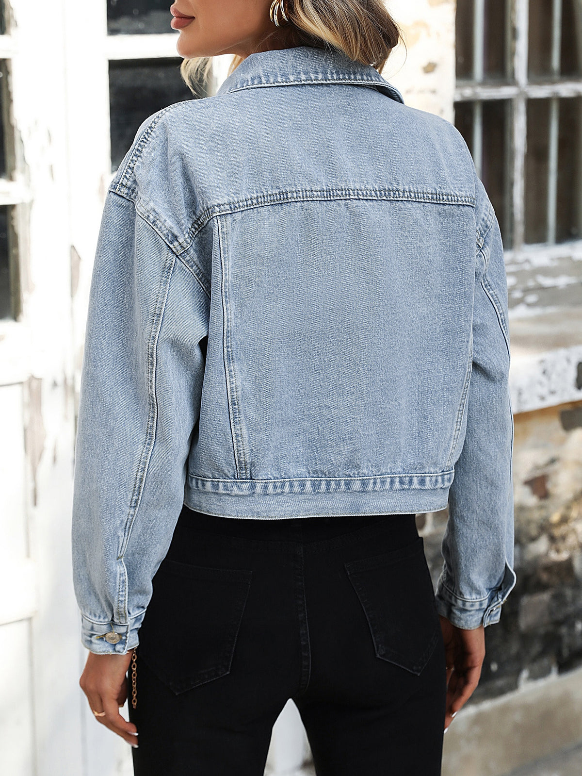 Women’s Cropped Denim Button Front Jacket
