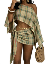Women’s Plaid Off Shoulder Crop Top Skirt Set