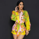 Women’s Floral Belted Blazer Shorts Set