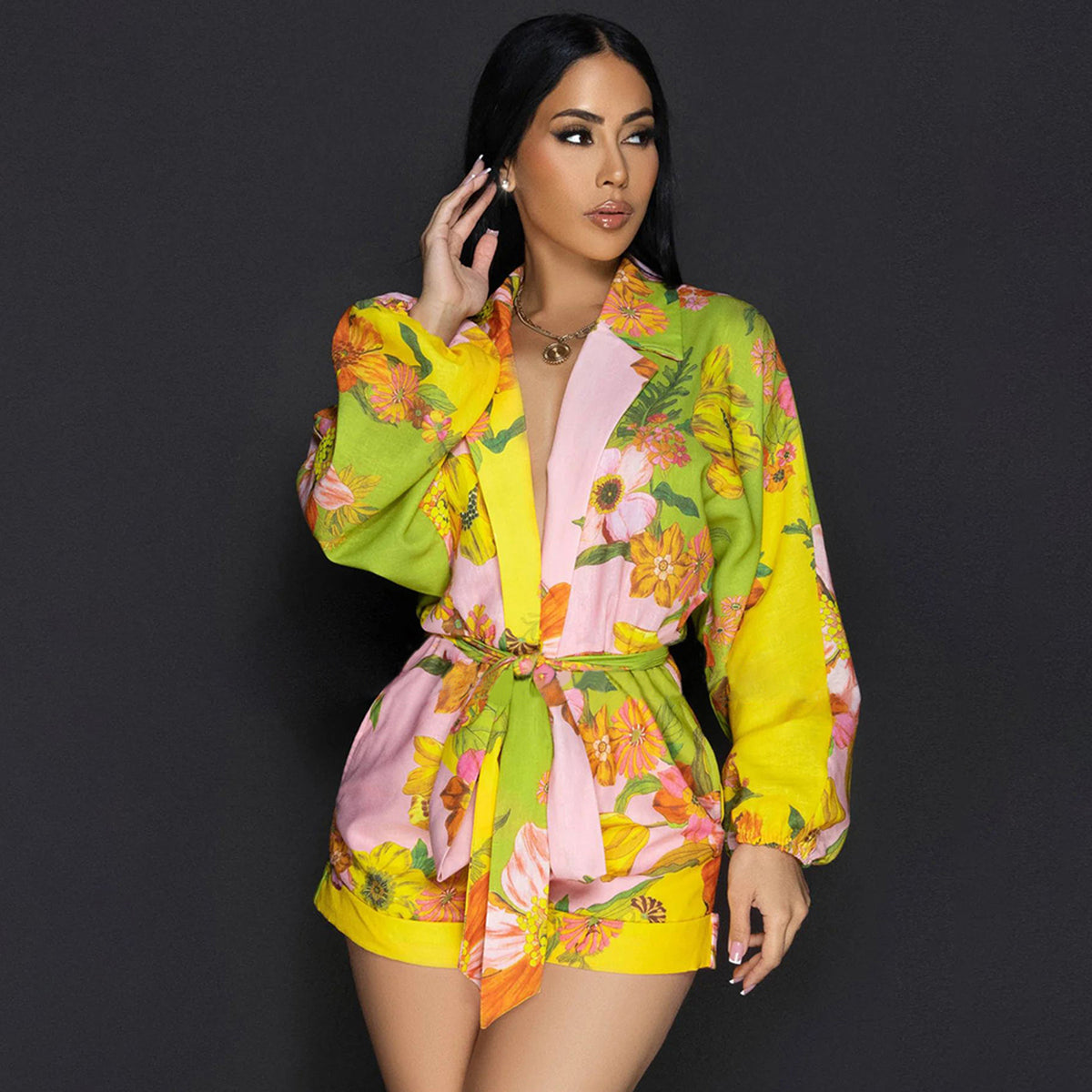 Women’s Floral Belted Blazer Shorts Set