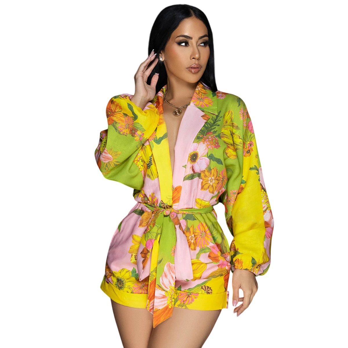 Women’s Floral Belted Blazer Shorts Set