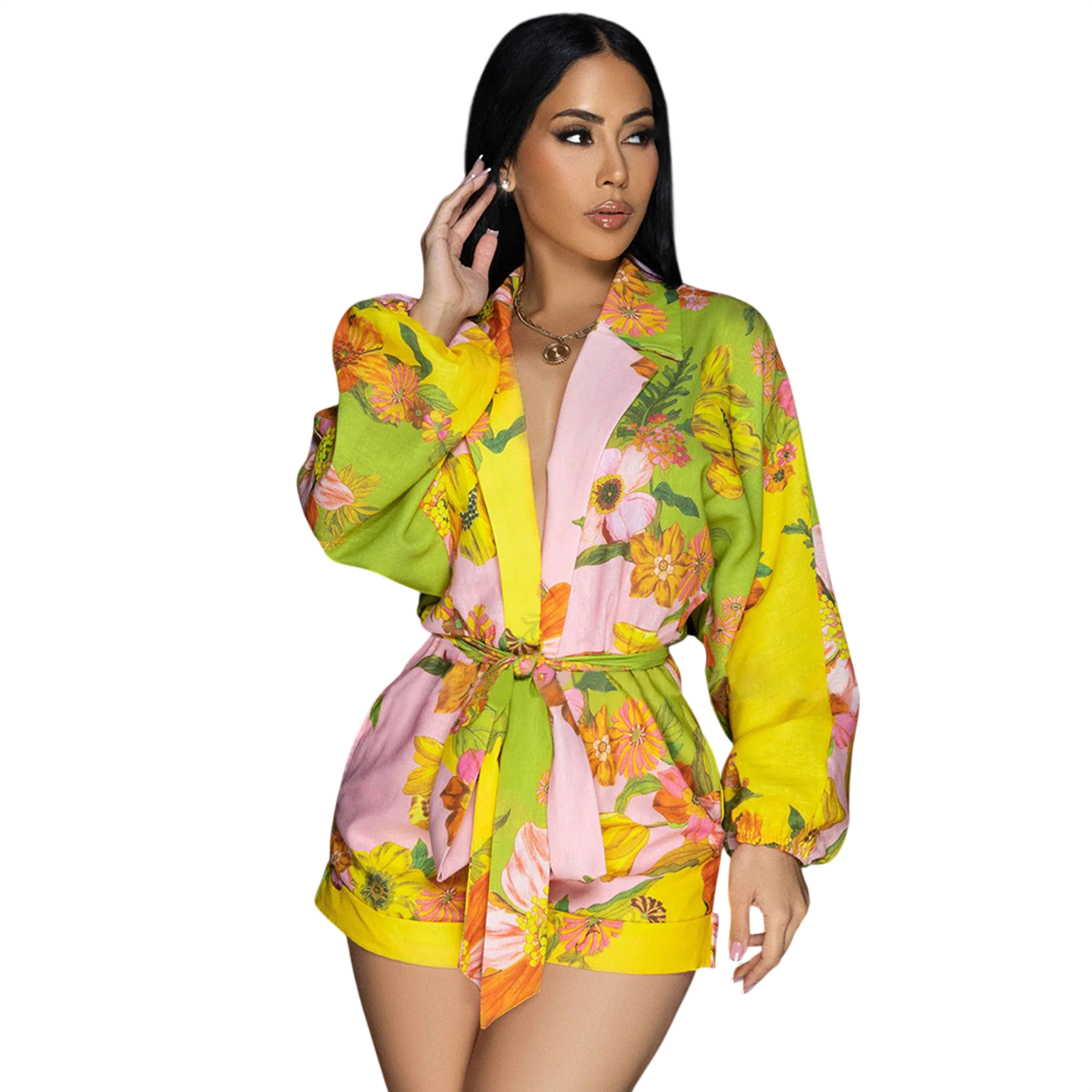 Women’s Floral Belted Blazer Shorts Set