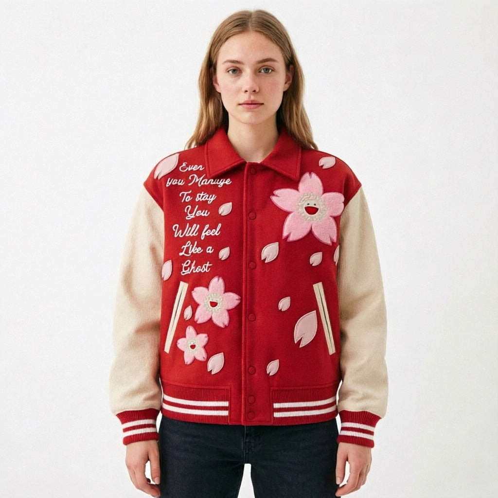 Women’s Floral Embroidered Varsity Jacket