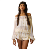Women’s Lace Off Shoulder Ruffle Romper
