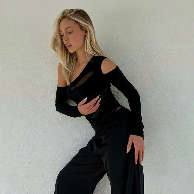 Women’s Mesh Cutout Long Sleeve Romper