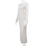 Women’s One Shoulder Lace Ruched Maxi Dress