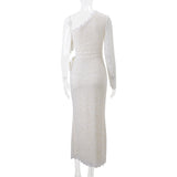 Women’s One Shoulder Lace Ruched Maxi Dress