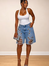 Women’s Distressed  Bermuda Shorts
