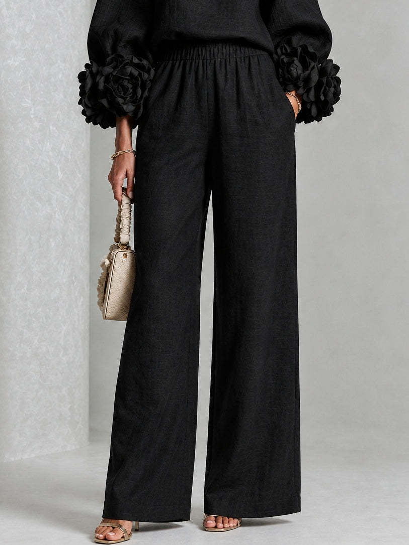 Women’s Floral Cuff Top & Wide Leg Pants Set