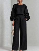 Women’s Floral Cuff Top & Wide Leg Pants Set