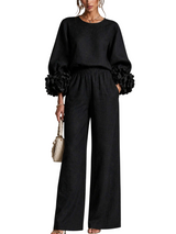 Women’s Floral Cuff Top & Wide Leg Pants Set