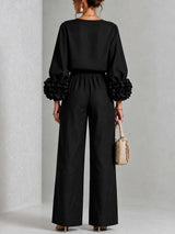 Women’s Floral Cuff Top & Wide Leg Pants Set